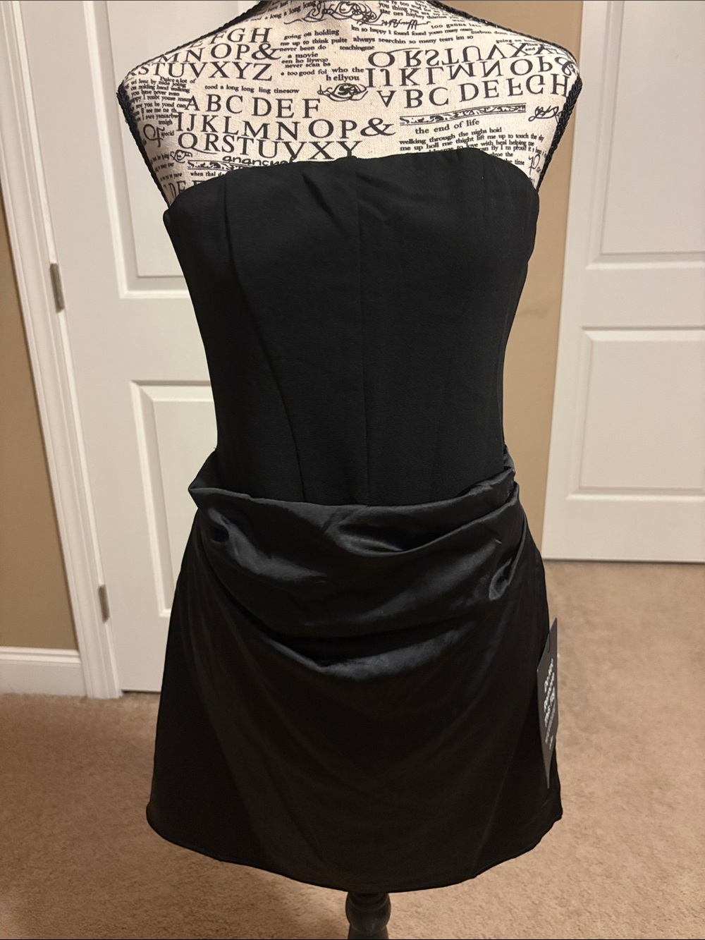Lulu's Strapless Black Satin-Waist Cocktail Dress